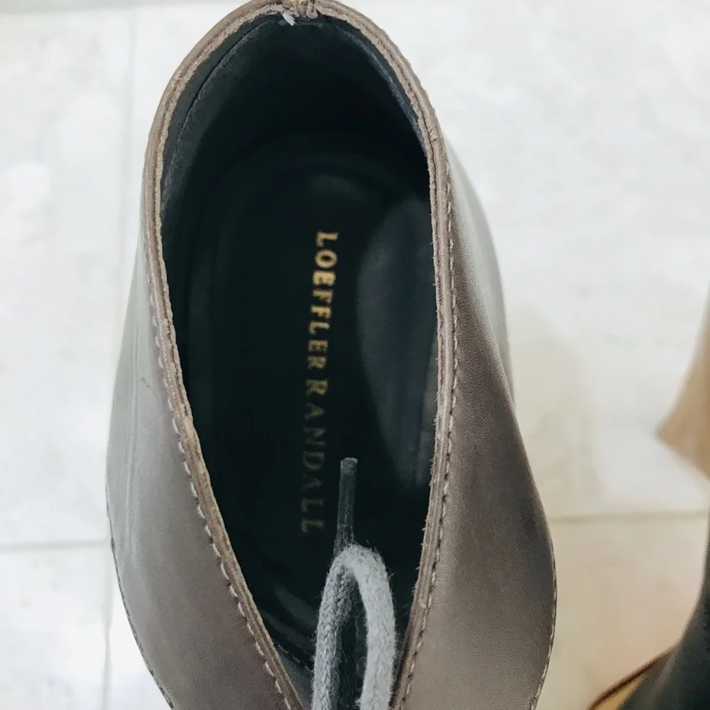 LOEFFLER RANDALL {10} Pumps Lace-Up Gray Leather Wood Heel Platform - Picture 10 of 10